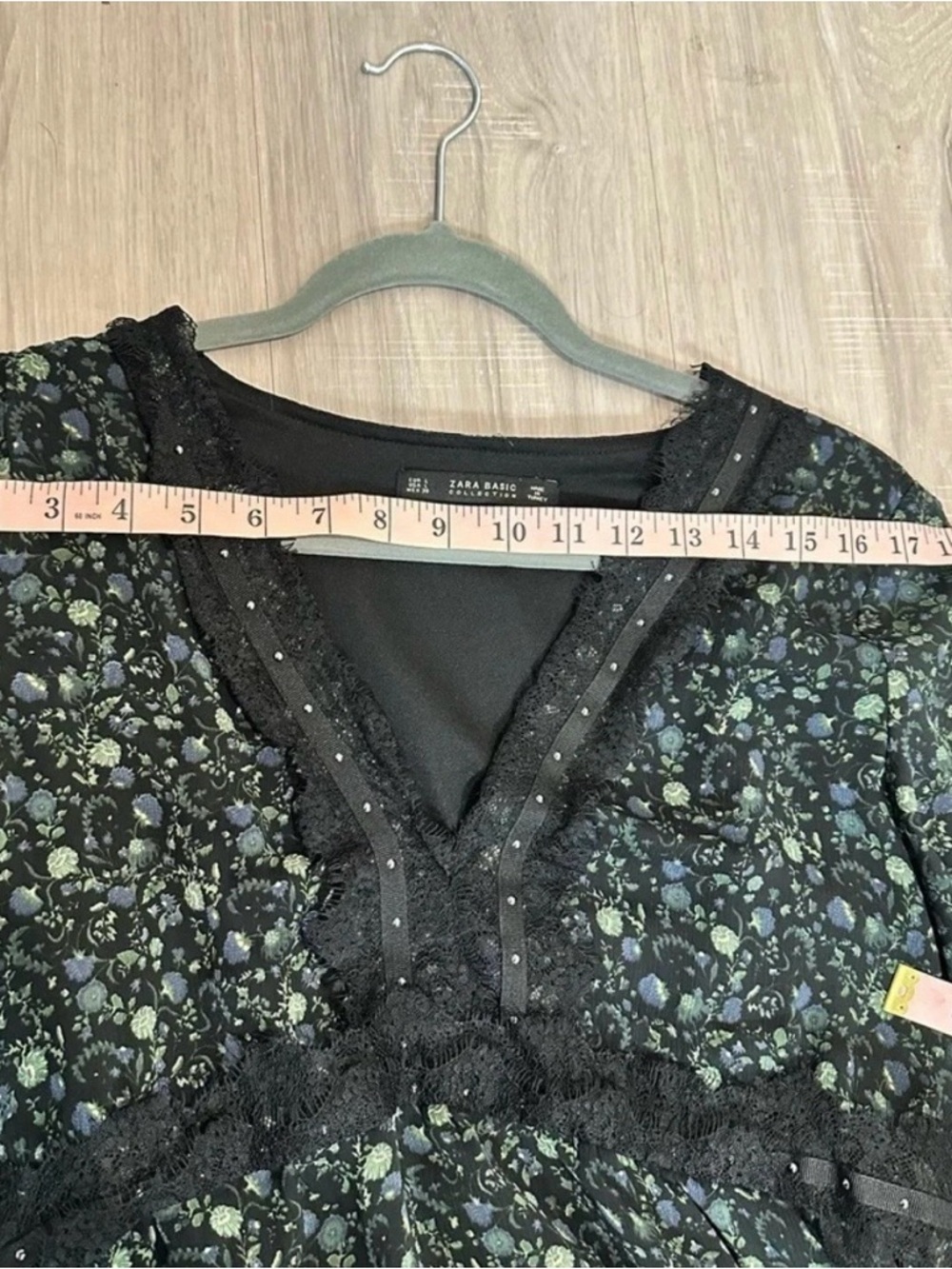 Zara Dark Floral Babydoll Mini Dress Sheer Long Sleeves Fairy Whimsigoth Large - Picture 7 of 10